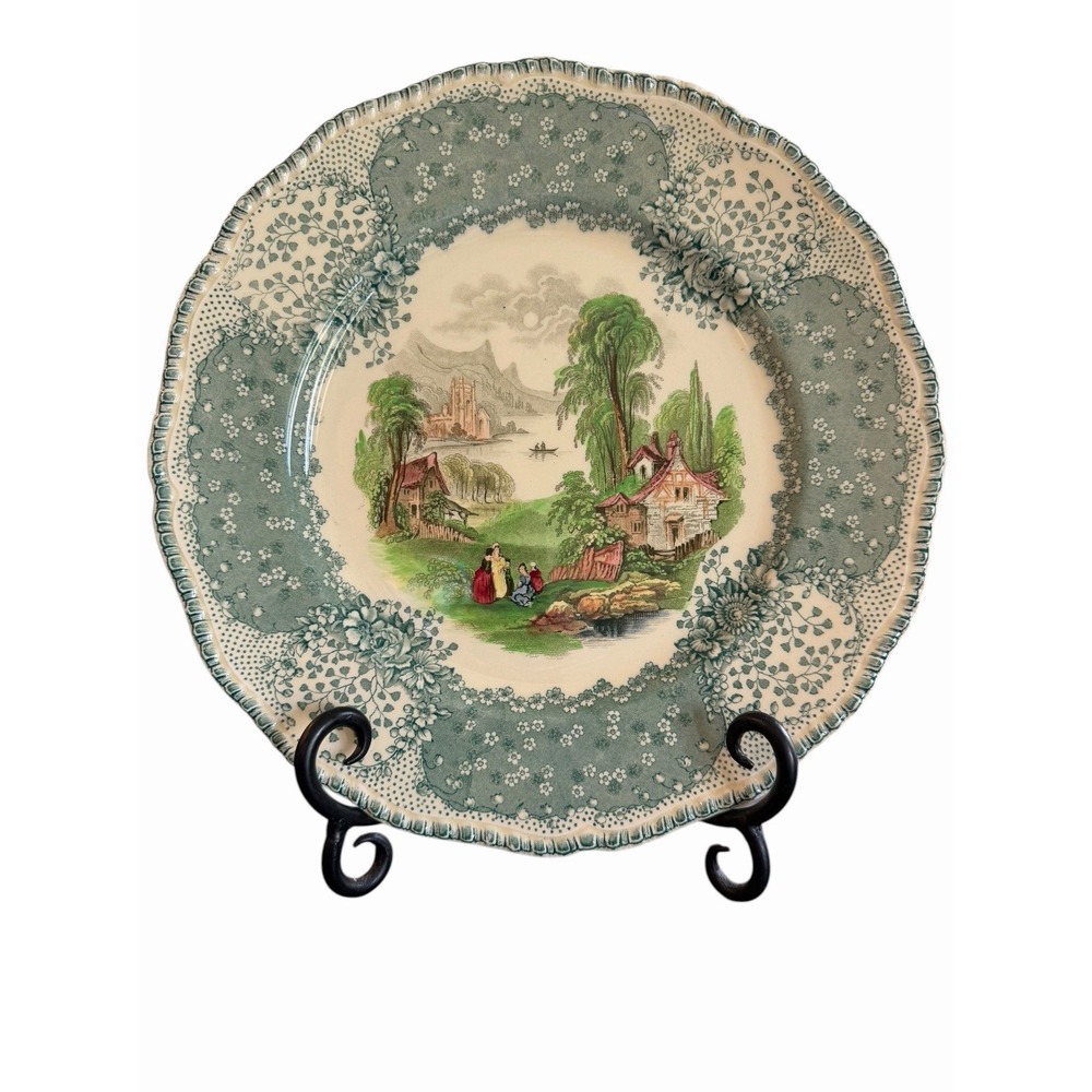 Transferware Chatham Plate Royal Doulton Green 10.5" Dinner Antique Vintage 1930